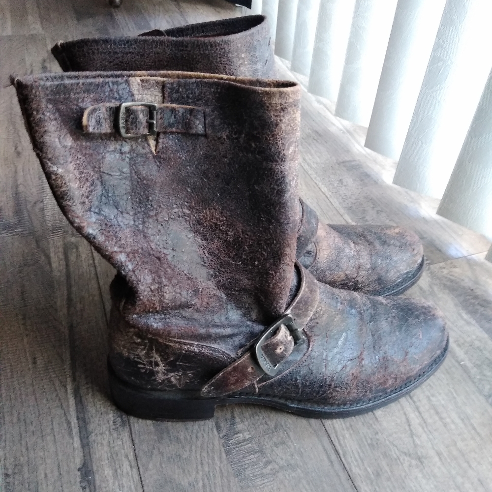 Frye Veronica Black Crackle Boots 9 Moto